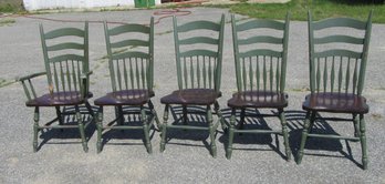 5 Vintage Country Ladder Back And Spindle Chairs