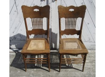 Pair Of Oak Press Back Chairs