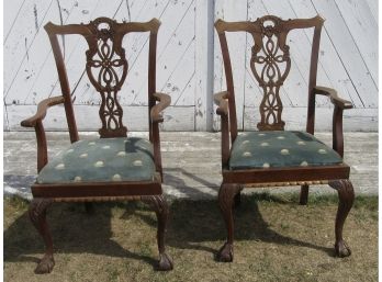 Pair Of Claw And Ball Foot Chippendale Arm Chairs