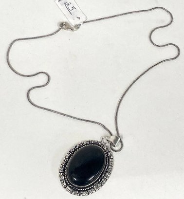 1. German Silver And Black Onyx Pendant On Chain