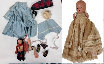 12. Collector's Lot Of Antique Doll Clothes, Doll & Story Book Doll