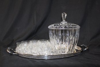170. Nachtman German Lead Crystal Punch Bowl & 12 Cups With Silverplated Undertray