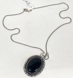 1. German Silver And Black Onyx Pendant On Chain