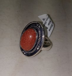 82. German Silver Red Sun Stone Ring