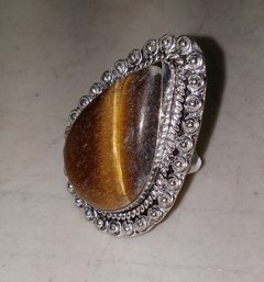 83. German Silver Tiger Eye Ring
