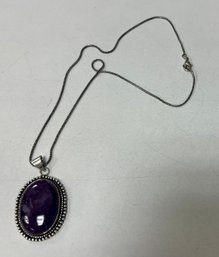 91. German Silver Amethyst Pendant Necklace With Chain