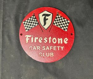 55. Cast Iron Firestone Car Safety Club Sign