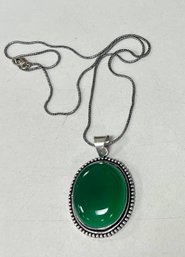 89. German Silver Green Onyx Pendant With Chain