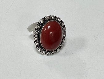 85. German Silver Red Onyx Ring