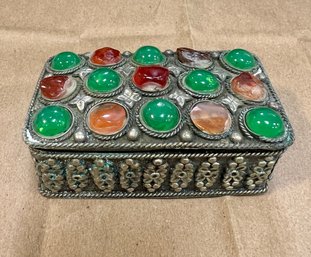 11. Vintage Hand Made Semi Precious Stones Trinket Box