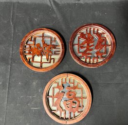 74. Round Wood Oriental Chinese Mirrors With Calligraphy (3)