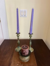78.Pr Antique Candlesticks & Votive Holder