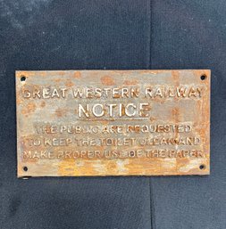 2. Cast Iron Great Western Rail Road Sign