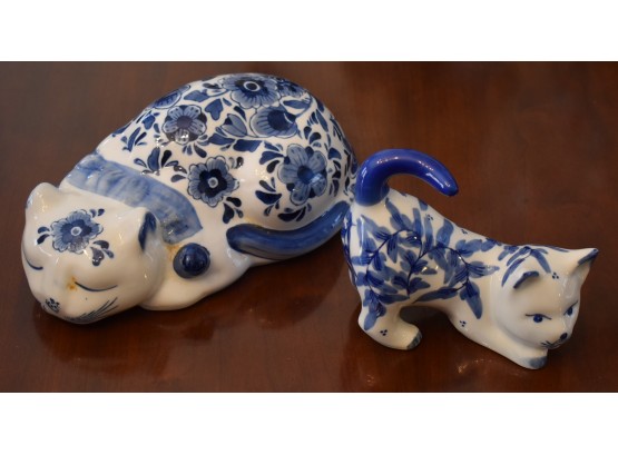 14. Blue & White Porcelain Cats (2)