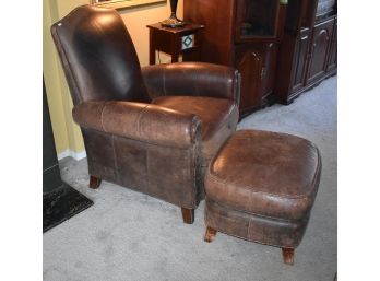 137. Ethan Allen Leather Chair & Ottoman