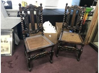 101. Pr. Of Antique Barely Twist DInning Chairs. Cane Seats