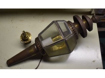 60. Arts And Crafts Brass Lamp & Kerosene Lamp