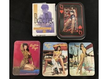 266. Bettie Page Playing Cards, Tin And Stickers.