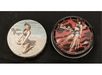 265. Bettie Page Collector's Lot. Coasters And Tin