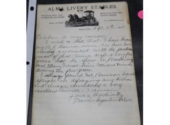 156. 1915 Alma Livery Stables Letter