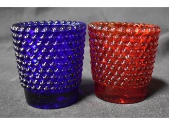 211. Art Glass Hobnail Candle Holders (2)