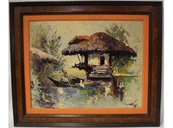 242. Kraut 20thC. Modernist Oil - Asian Scene Signed- Oil On Canvas