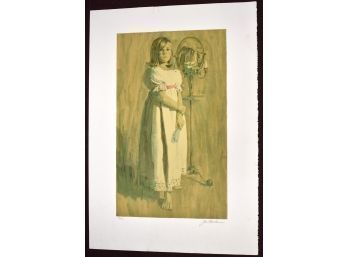24. Signed Lithograph Of A Young Girl. Signed