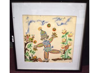 166. Watercolor, Juggling Clown Figure Signed With Initials