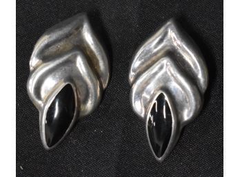 172. Sterling Silver & Onyx Taxco Earrings Sgd.