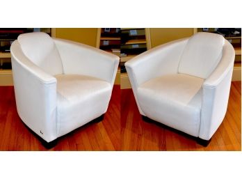4. Pr. Designer White Leather Arm Chairs (2)