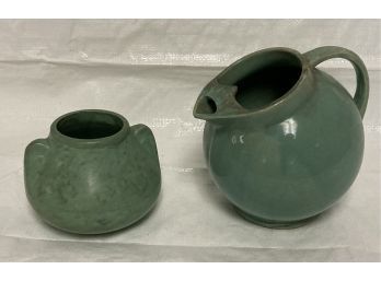 48. Studio Pottery Double Handled Vase & Pitcher