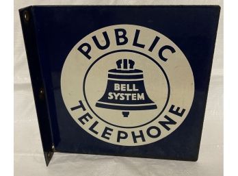 155. Bell Systems Public Telephone Porcelain Double Sided Flange Sign