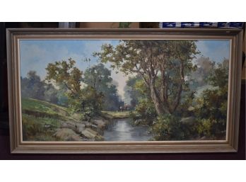 99.  Oil On Canvas Signed Landscape With Figures