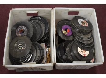 90. Two Mail Carts Of 45 Records Unsorted (100)