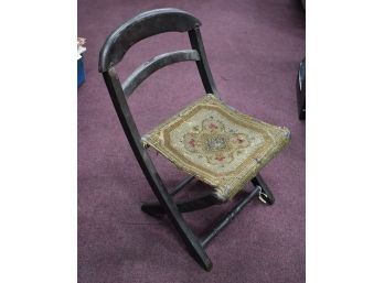 89. Antique Childs Folding Chair Needlepoint Seat