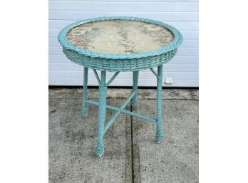 Painted Wicker Glass-Top Table