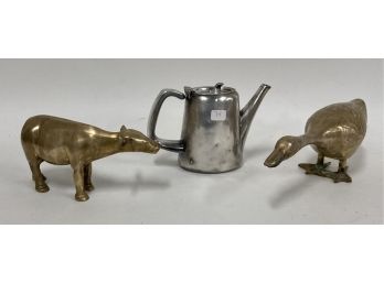 Brass Animals And Silver Plated Creamer