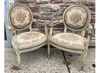 Pair Of French Provincial Style Carved Arm Chairs