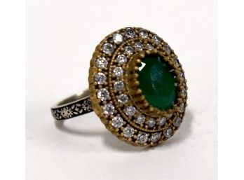 Sterling SIlver And Emerald Cocktail Ring