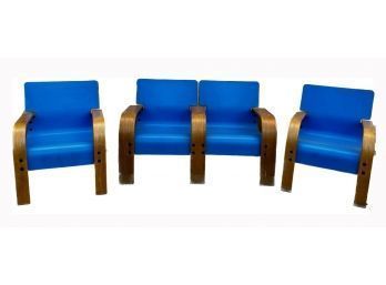 Set Of Mid-Century Modern Laminated Wood Settee And Chairs