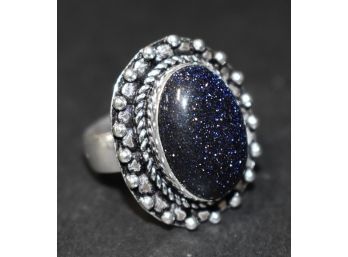 33. German Silver Ring: Blue Sun Stone