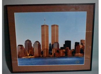 118. Photograph. New York City W/ Twin Towers. Sgd