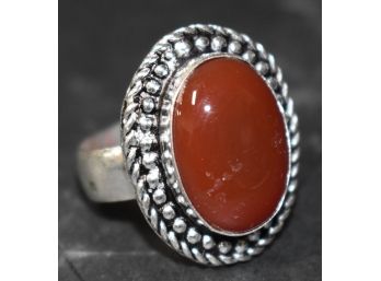 36. German Silver Ring: Red Onyx