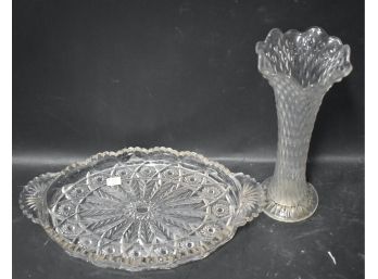 27.  Cut Glass Platter And Vase