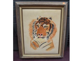 39.  Watercolor On Silk Of A Tiger