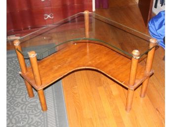 51. MCM L-shaped  Glass And Wood Side Table