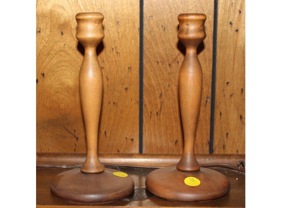 77. Pair Of Wooden Candle Sticks