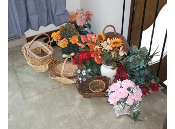 202. Large Lot Of Faux Flowers And Baskets