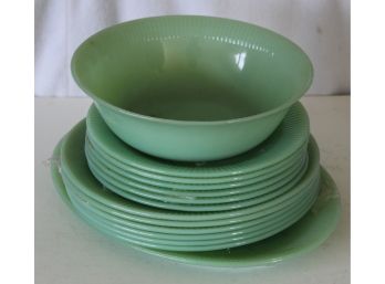 226. Fire King Green Glass Plates And Others