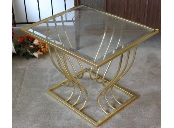83 Glass And Brass Coffee Table